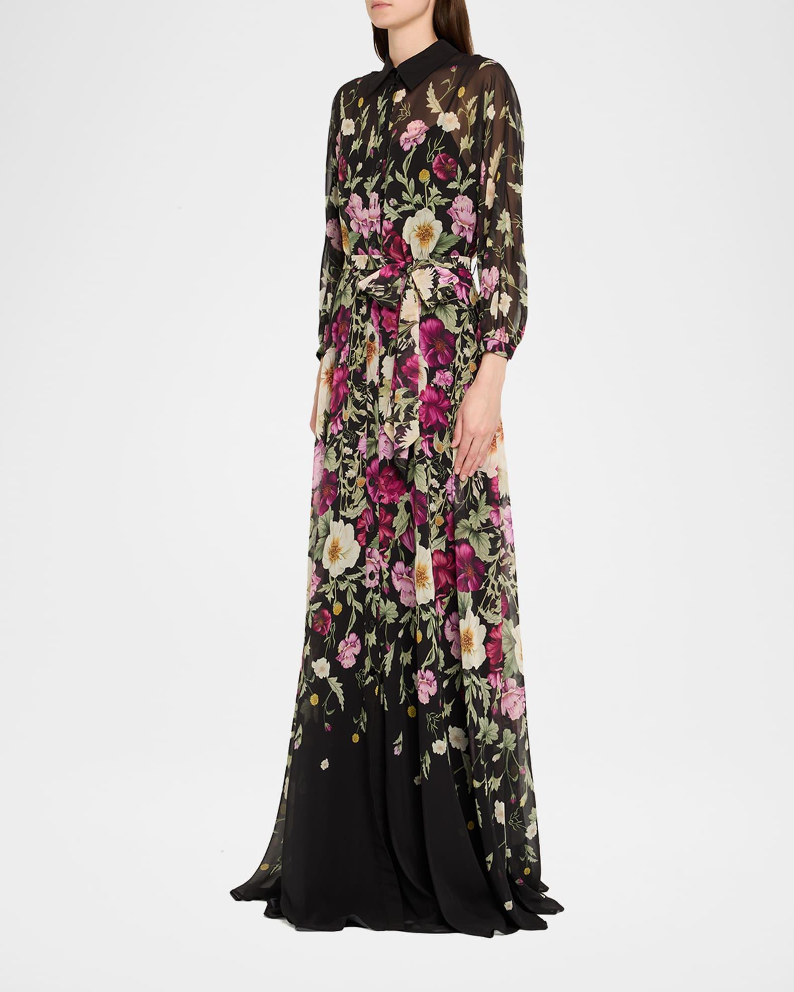 Floral-Print Chiffon Shirt Gown Product Image