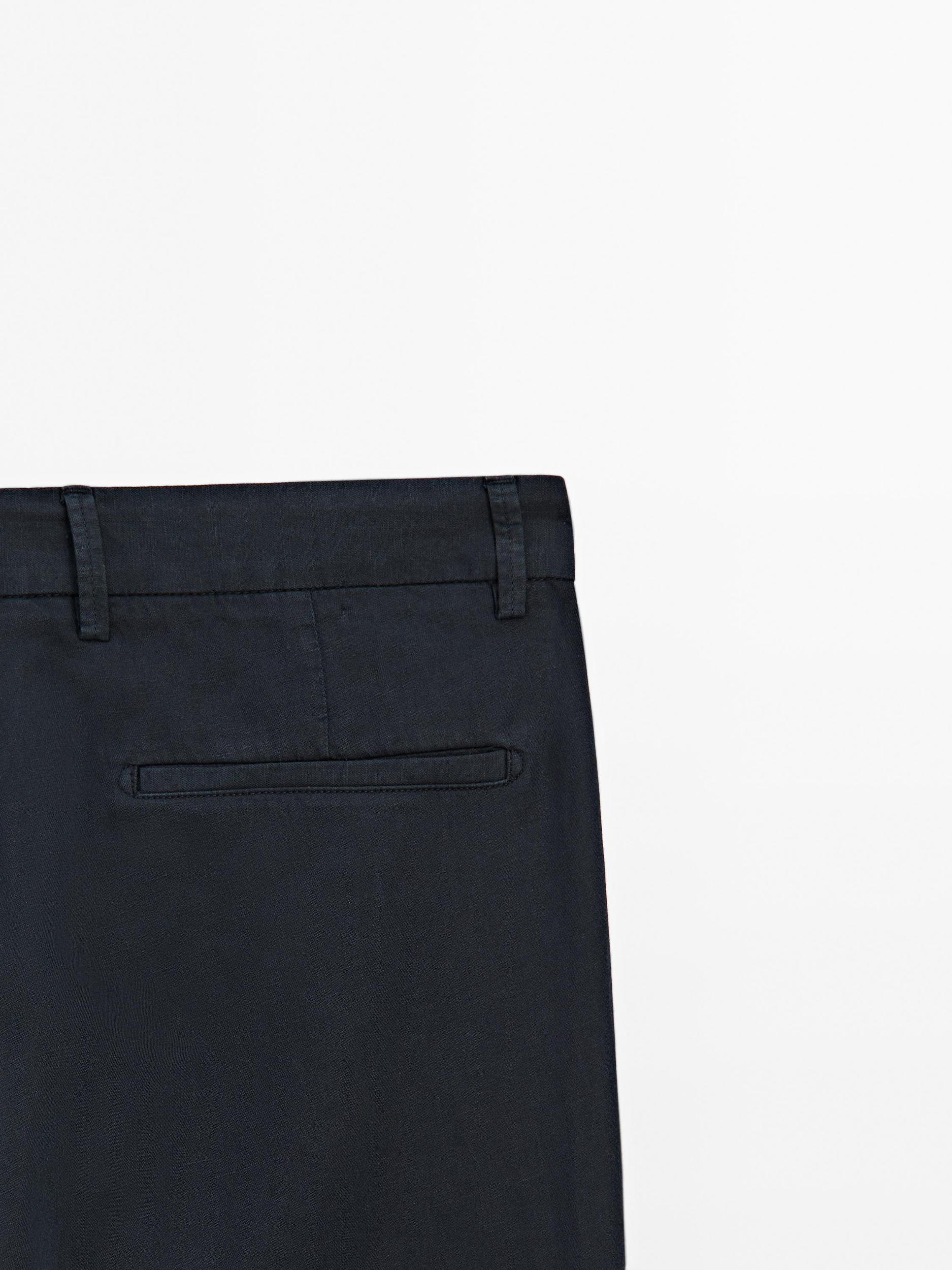 Cotton and linen blend tapered fit trousers Product Image