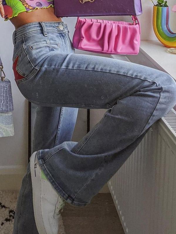 Back Star Patchwork Flare Jeans Product Image