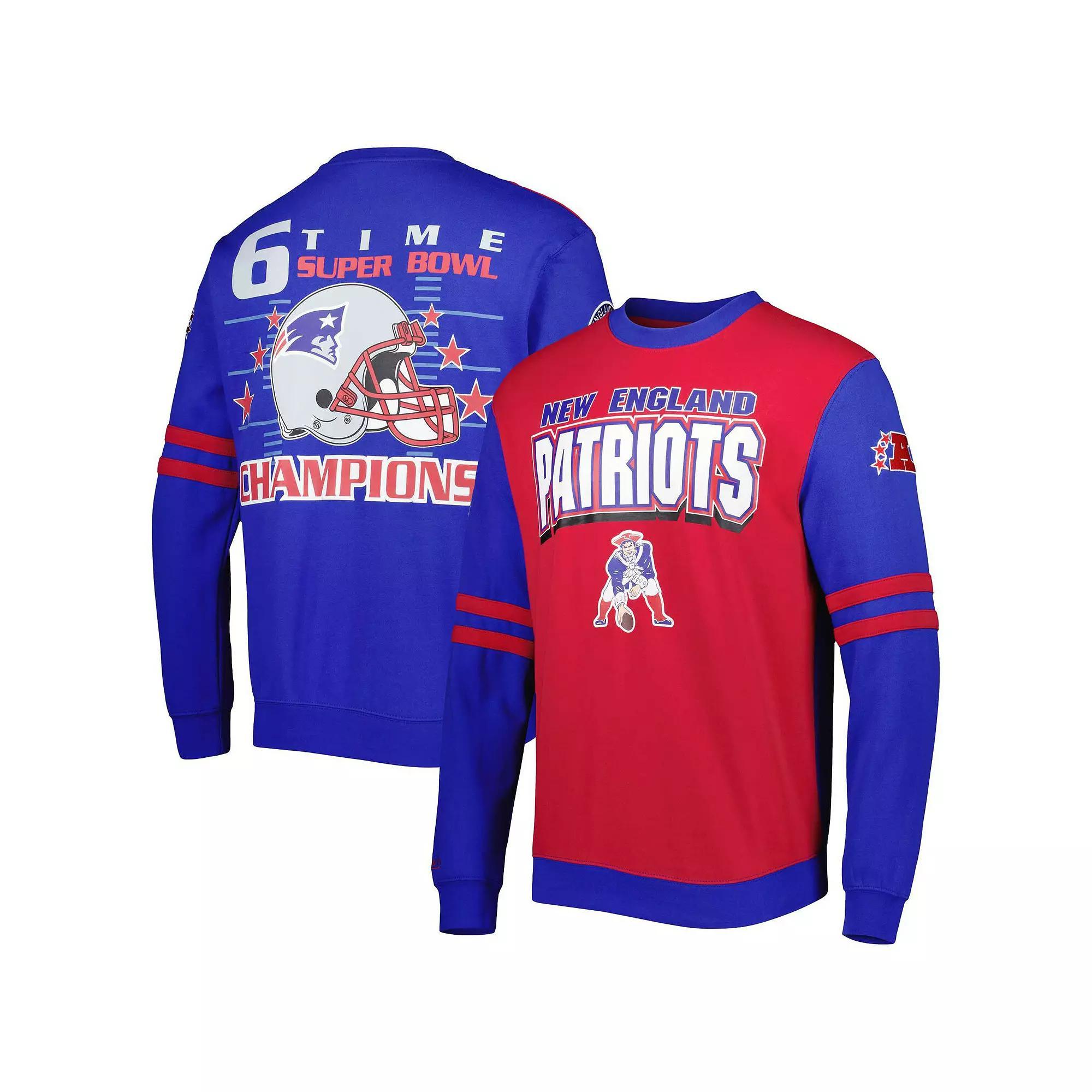 Men's Mitchell & Ness Red New England Patriots All Over 2.0 Pullover Sweatshirt, Size: 5XL Product Image
