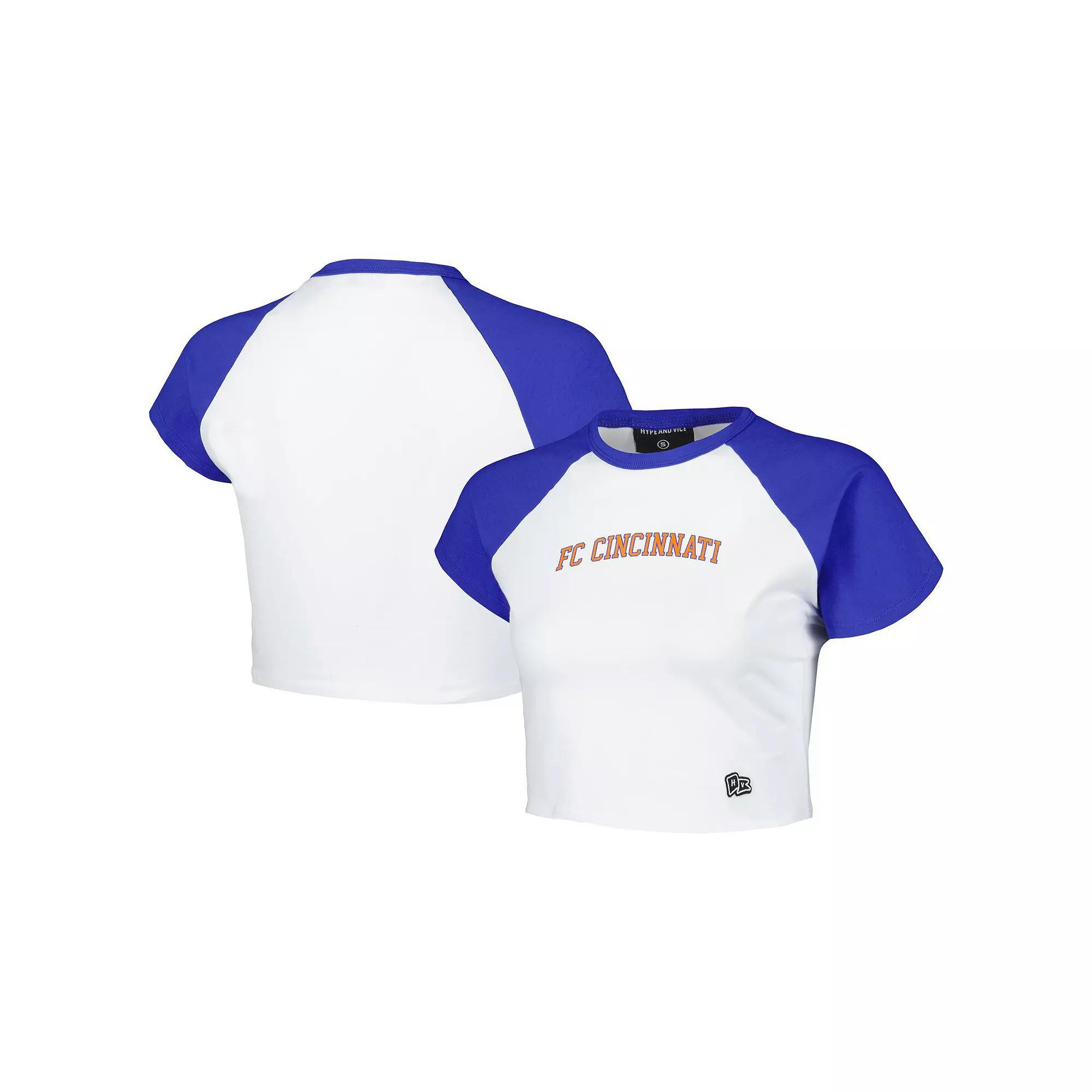 Women's Hype and Vice White FC Cincinnati Homerun Cropped Raglan T-Shirt, Size: Large, Fcc White Product Image