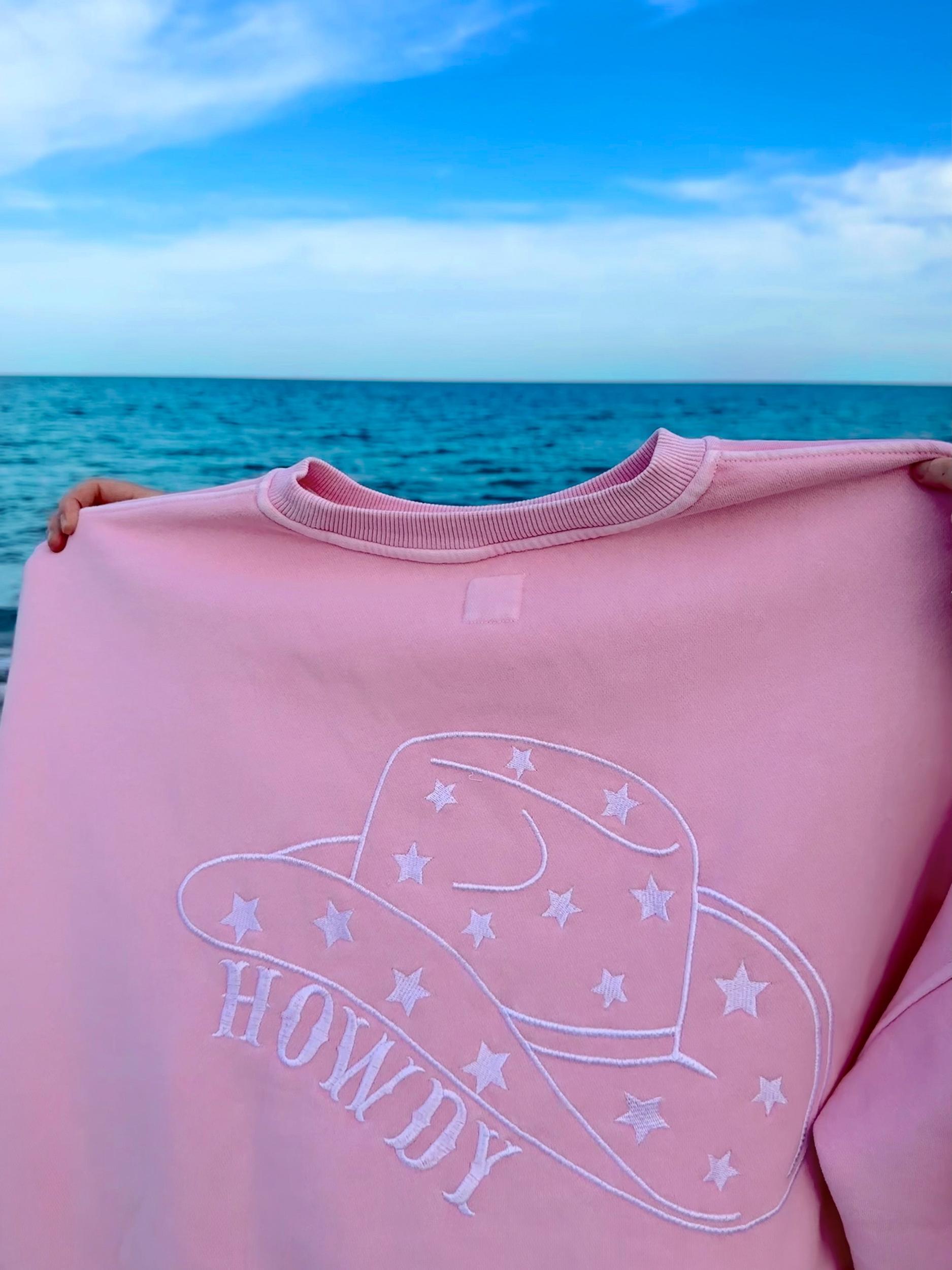 Vintage Pink Howdy Cowgirl Embroider Sweatshirt Product Image