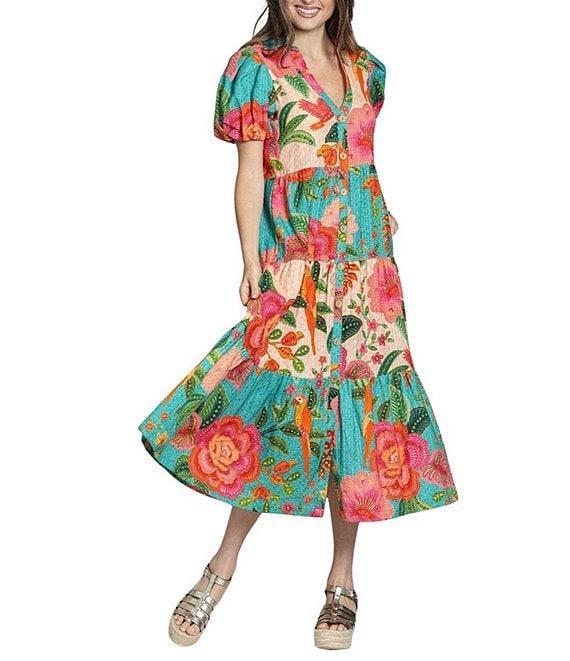 APNY Woven Floral Print V-Neck Short Sleeve Shift Dress Product Image