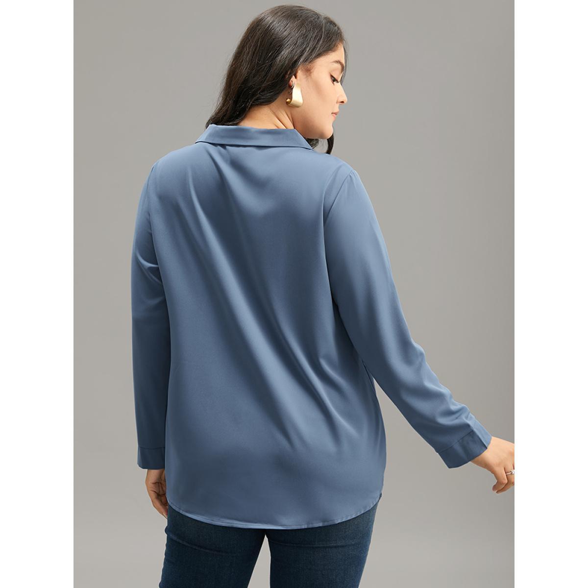 Plus Size Stone Anti-Wrinkle Plain V Neck Plicated Detail Blouse Women Office Long Sleeve V-neck Work Blouses BloomChic 10/M Product Image