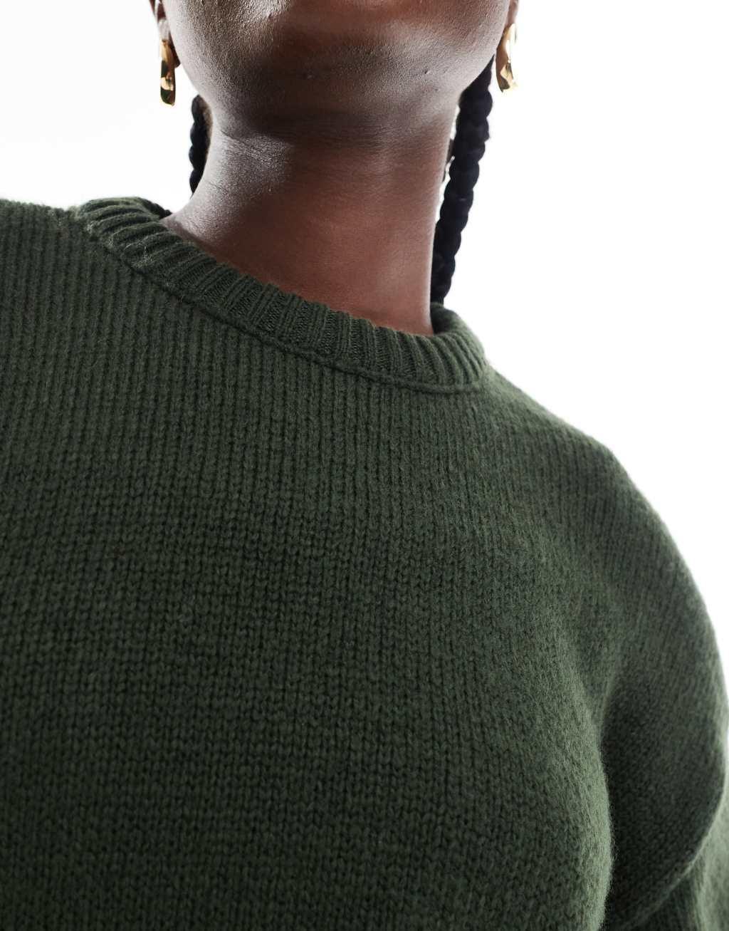ASOS DESIGN knit chunky sweater in dark green Product Image