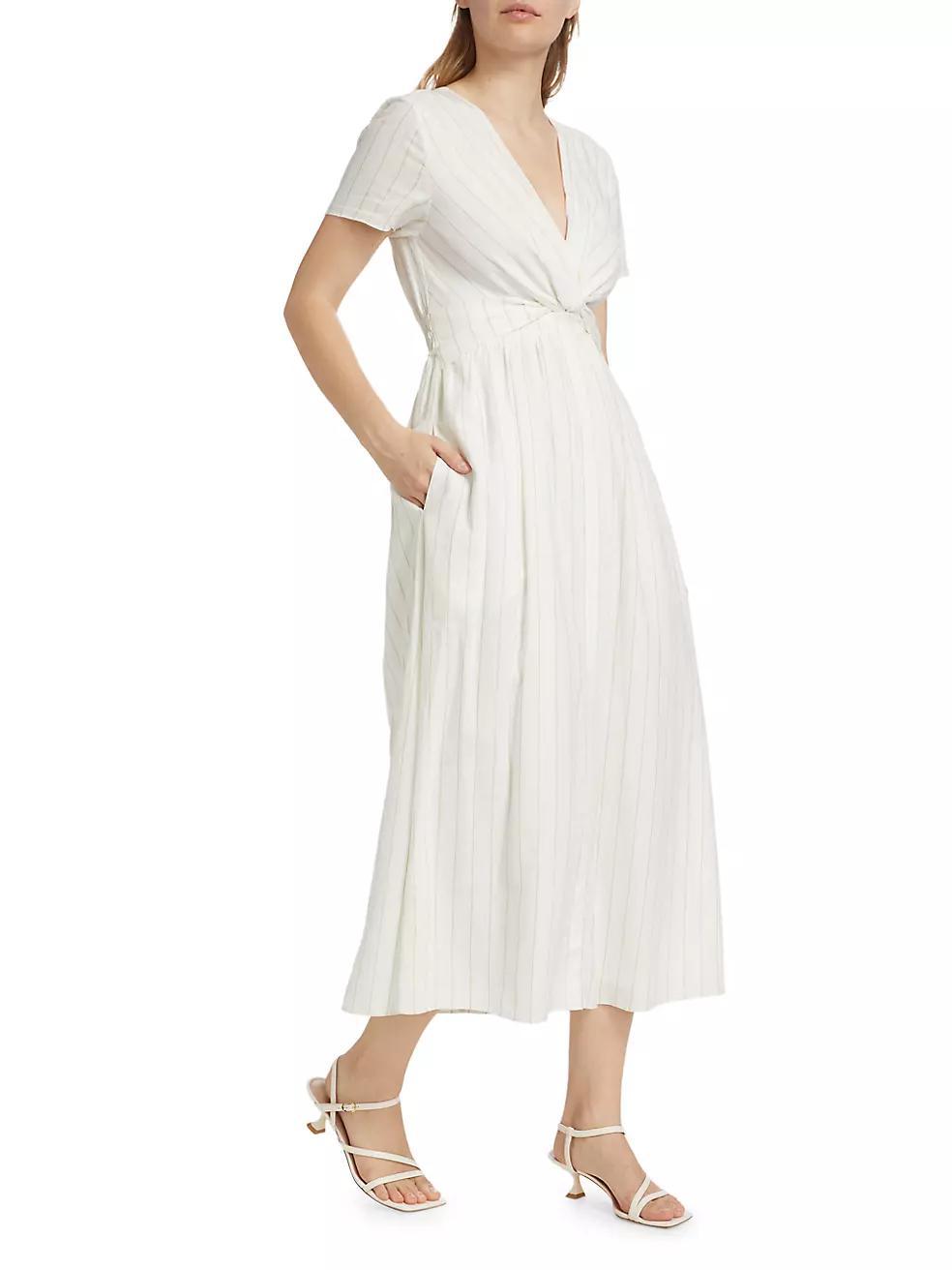 Esmeray Striped Linen-Blend Midi-Dress Product Image