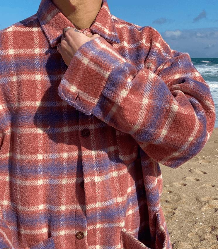 RT No. 2744 WOOLEN KNITTED PLAID COLLAR SHIRT Product Image