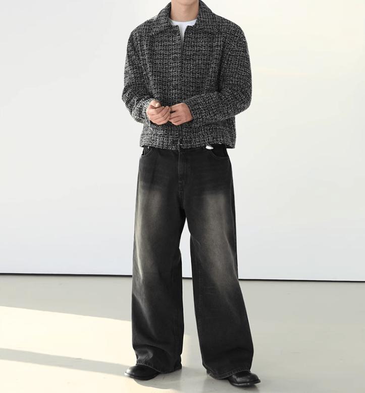 RT No. 7002 WASHED BLACK WIDE STRAIGHT DENIM JEANS Product Image