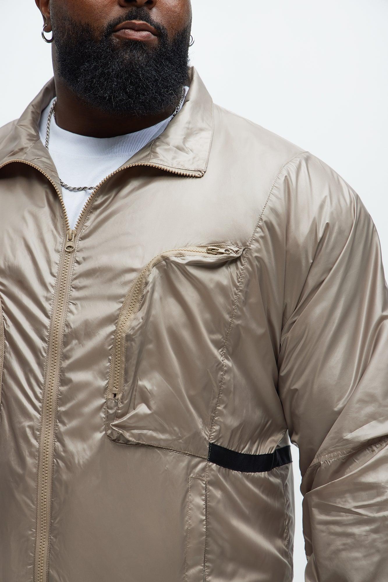 Winston Zip-Up Nylon Jacket - Khaki Product Image