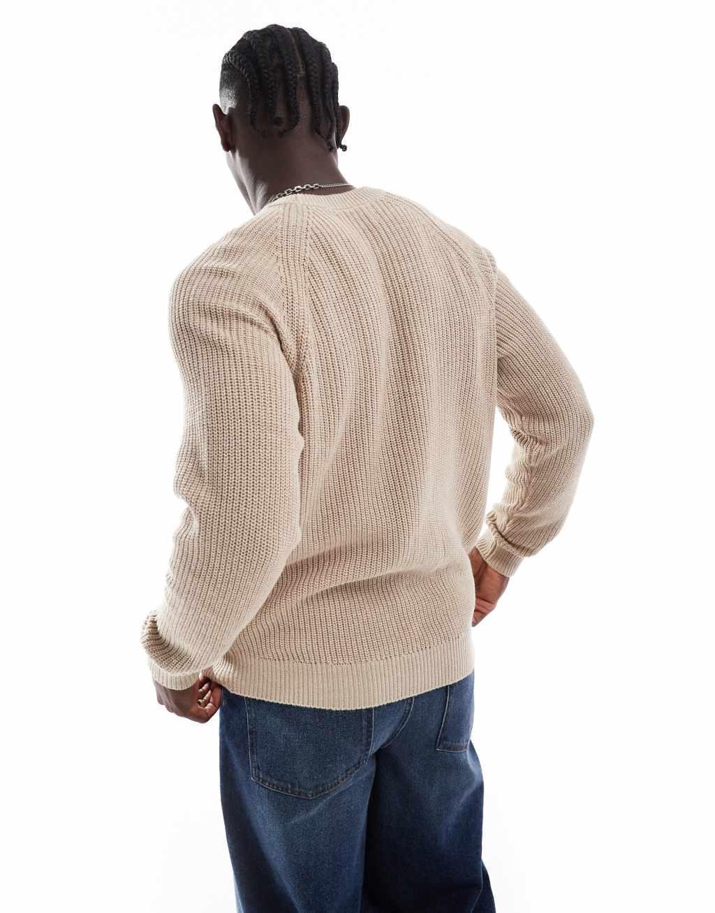 ADPT oversized fisherman rib crew neck sweater in beige Product Image