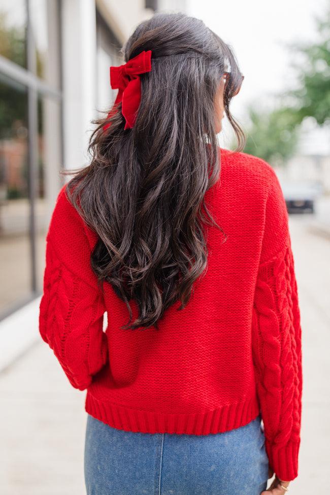A Cozy Place Red Cable Knit Crew Neck Sweater FINAL SALE Product Image