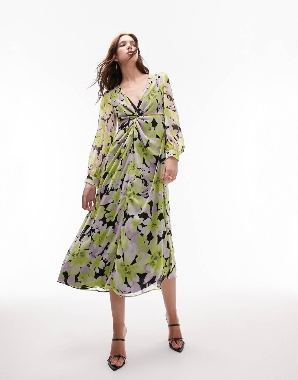 Topshop long sleeve twist cut out midi dress Product Image
