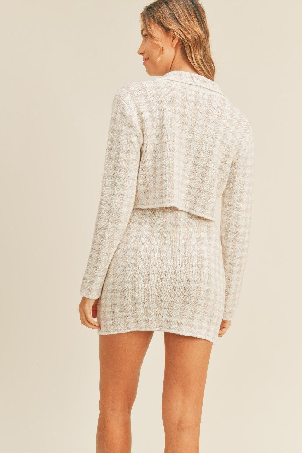 MABLE Houndstooth Cropped Knit Cardigan and Mini Skirt Set Product Image