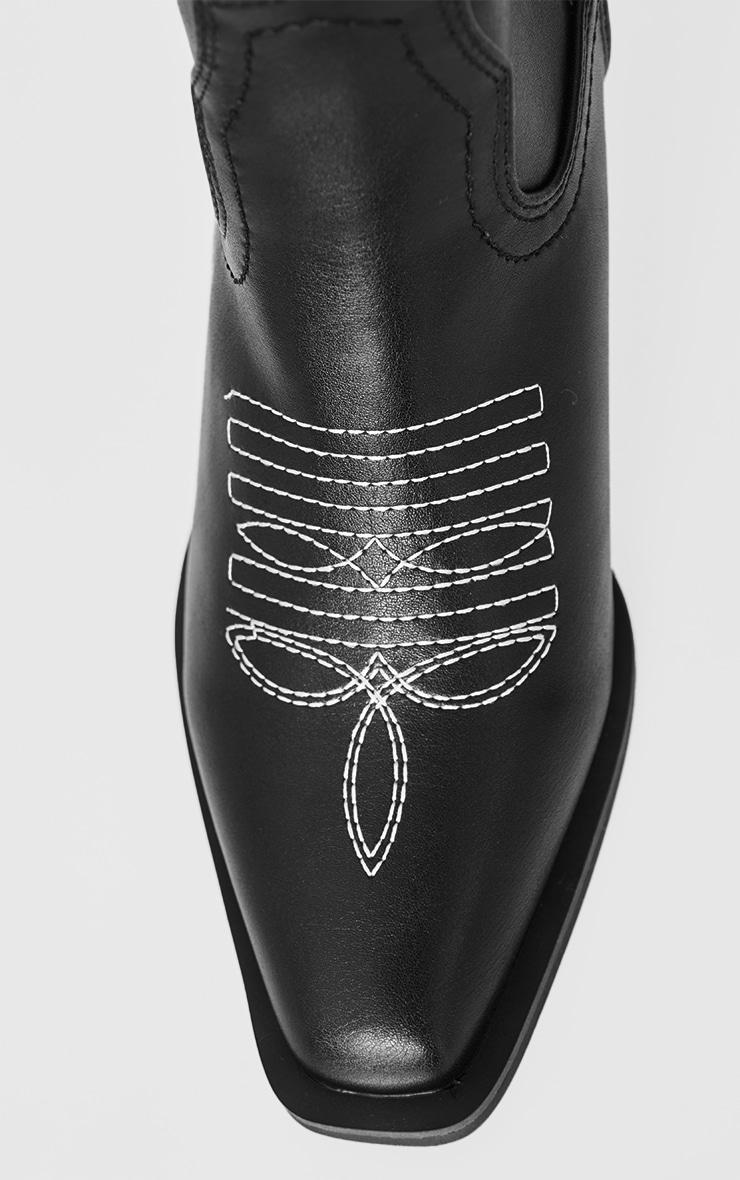 Black PU Point Toe Calf High Western Boots Product Image