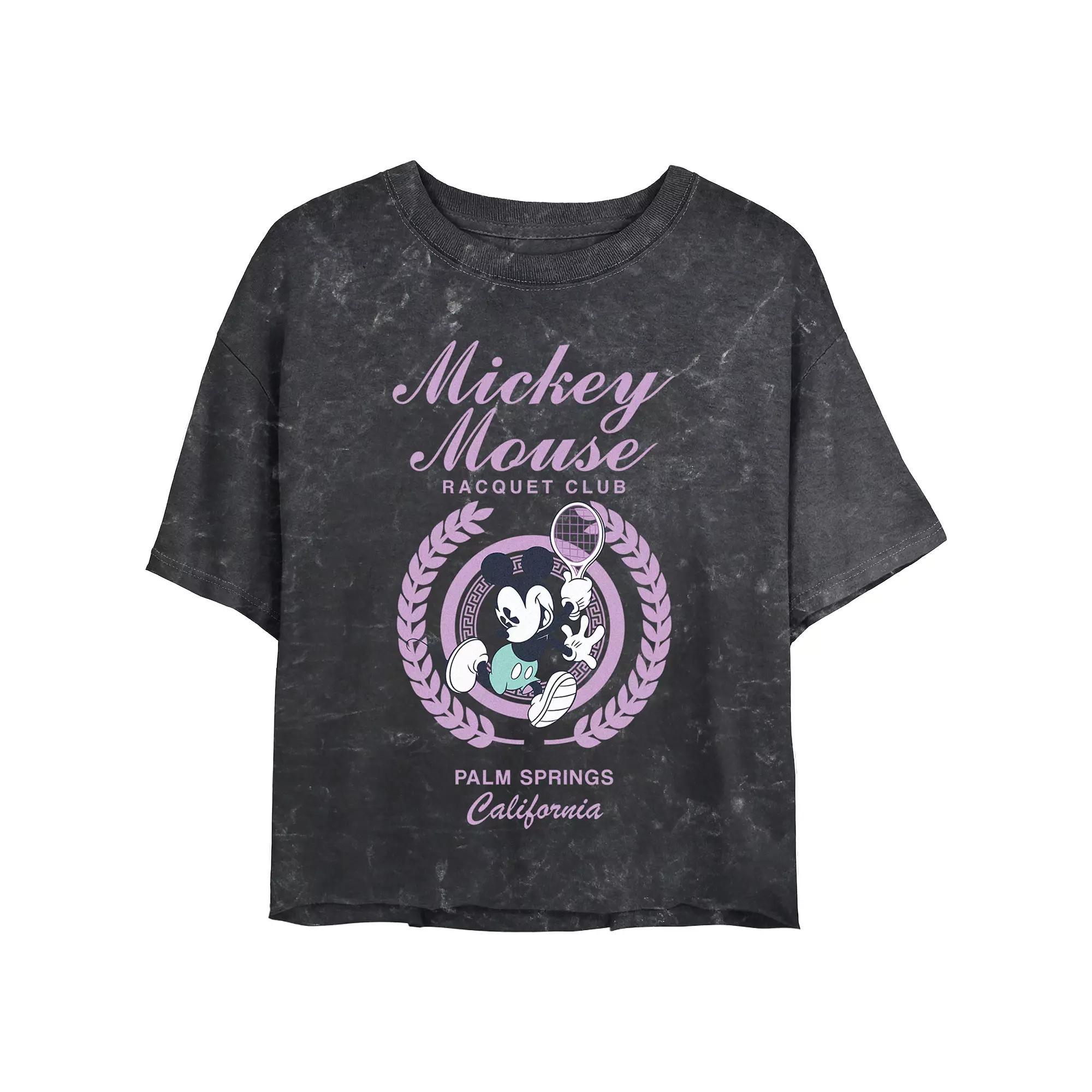 Disney's Mickey Mouse Racquet Club Mineral Wash Juniors' Cropped Graphic Tee, Women's, Size: XXL, Black Product Image
