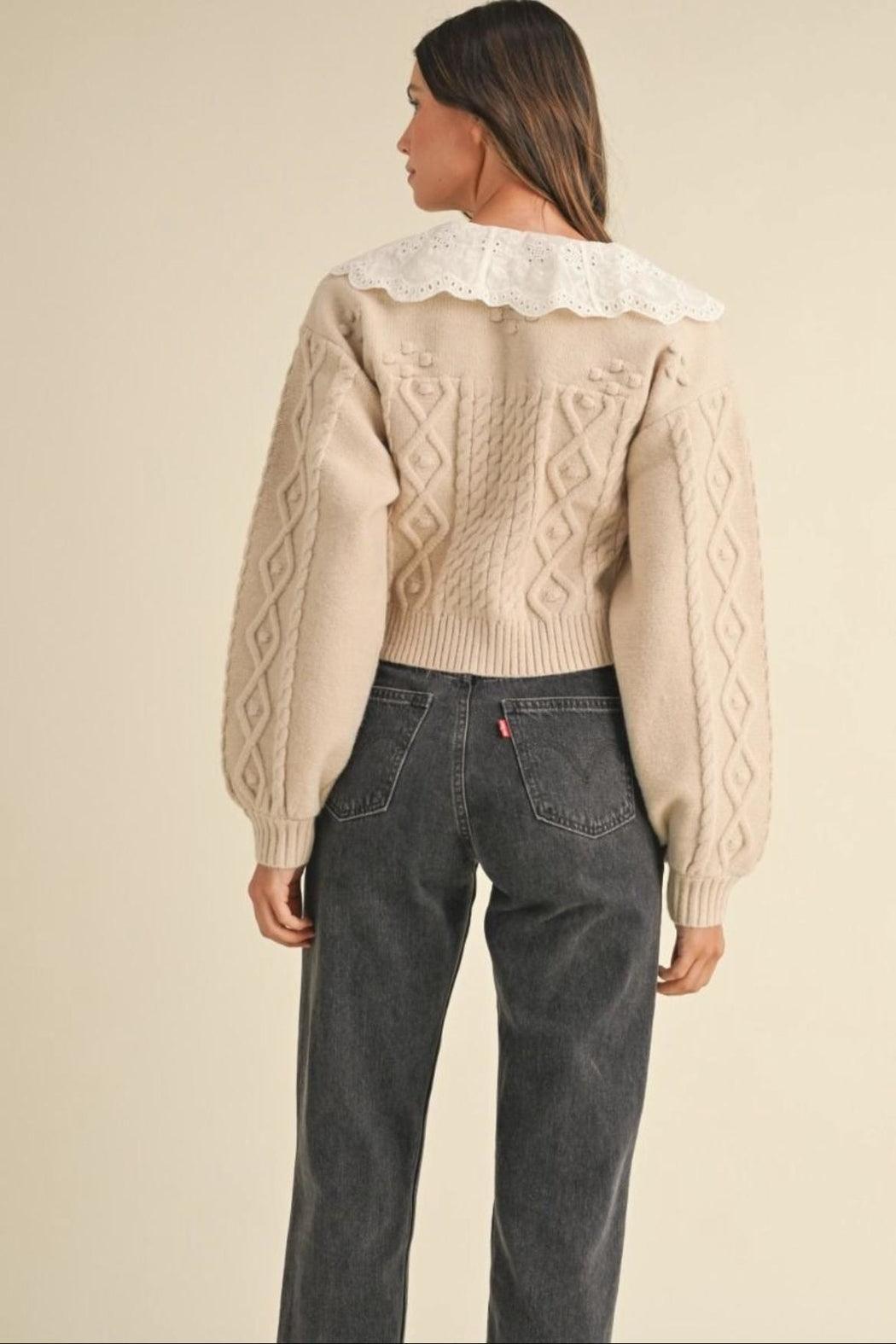 Lovely Collar Cable Knit Cardigan Product Image
