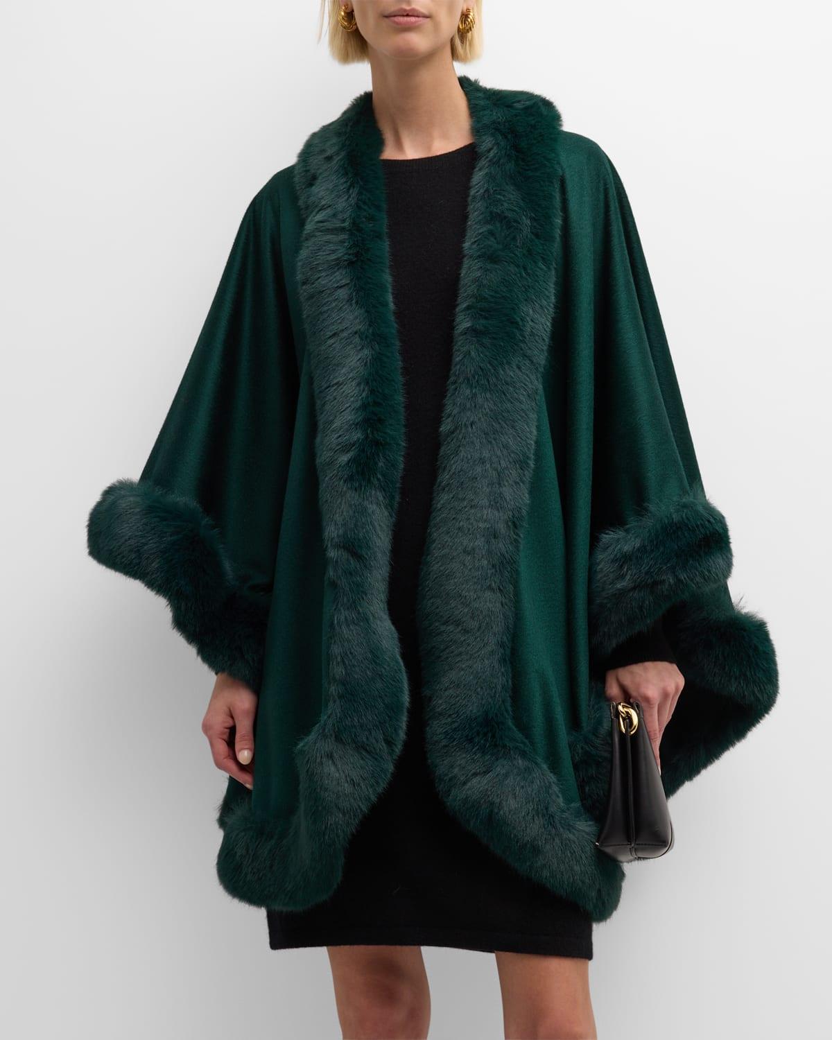 Cashmere Cape With Faux Fur Trim Product Image