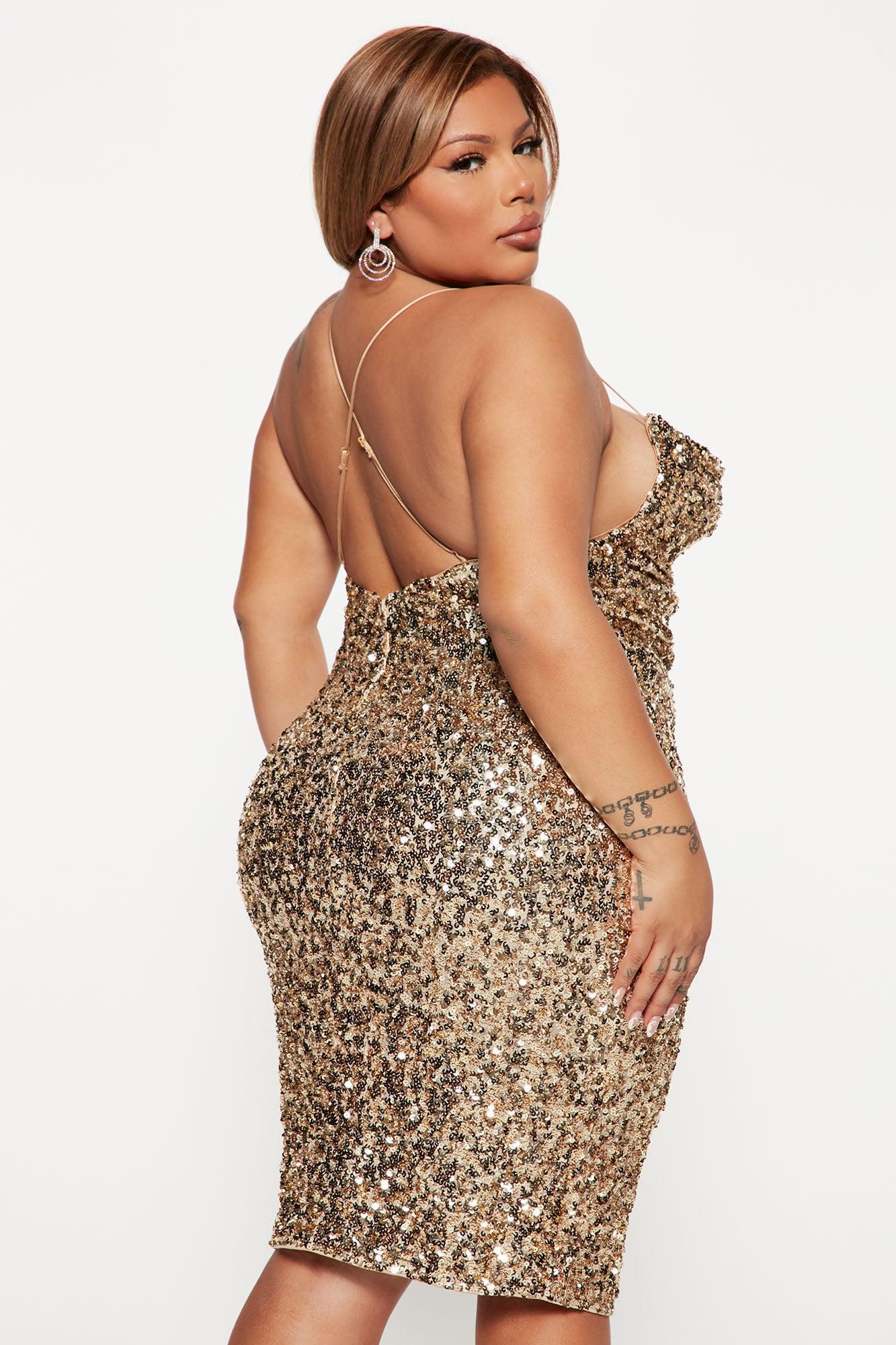 You Wish Sequin Midi Dress - Gold Product Image