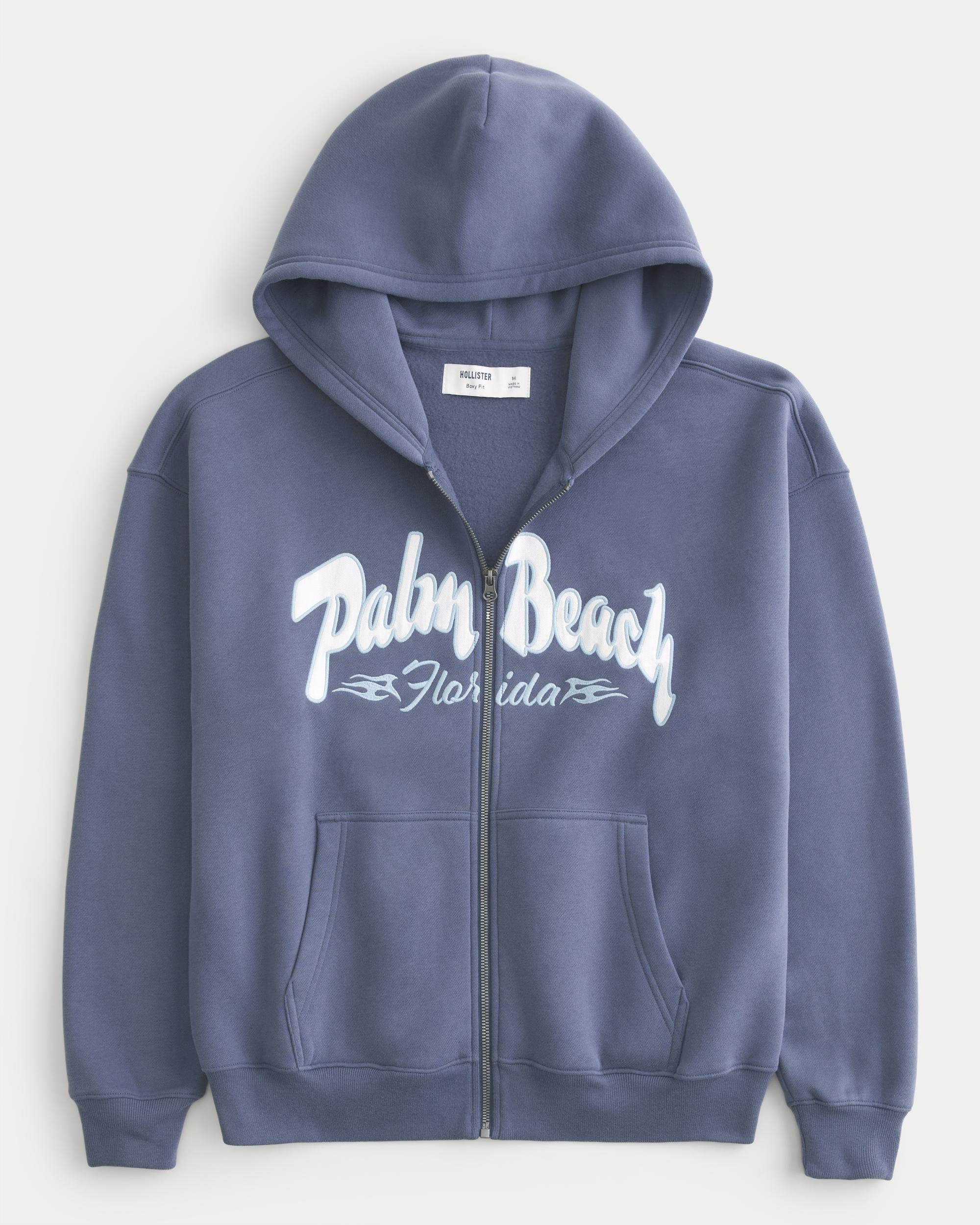 Boxy Zip-Up Palm Beach Graphic Sweatshirt Product Image