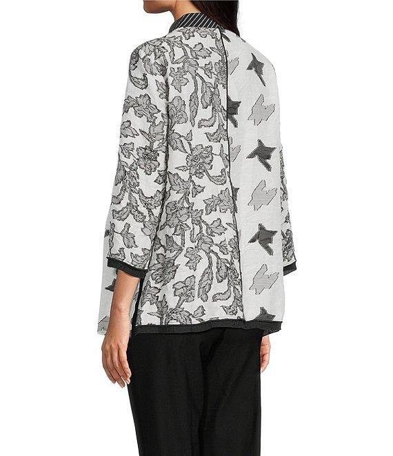 Ali Miles Jacquard Multi Patch Print Stand Collar 3/4 Sleeve Button Front Tunic Product Image