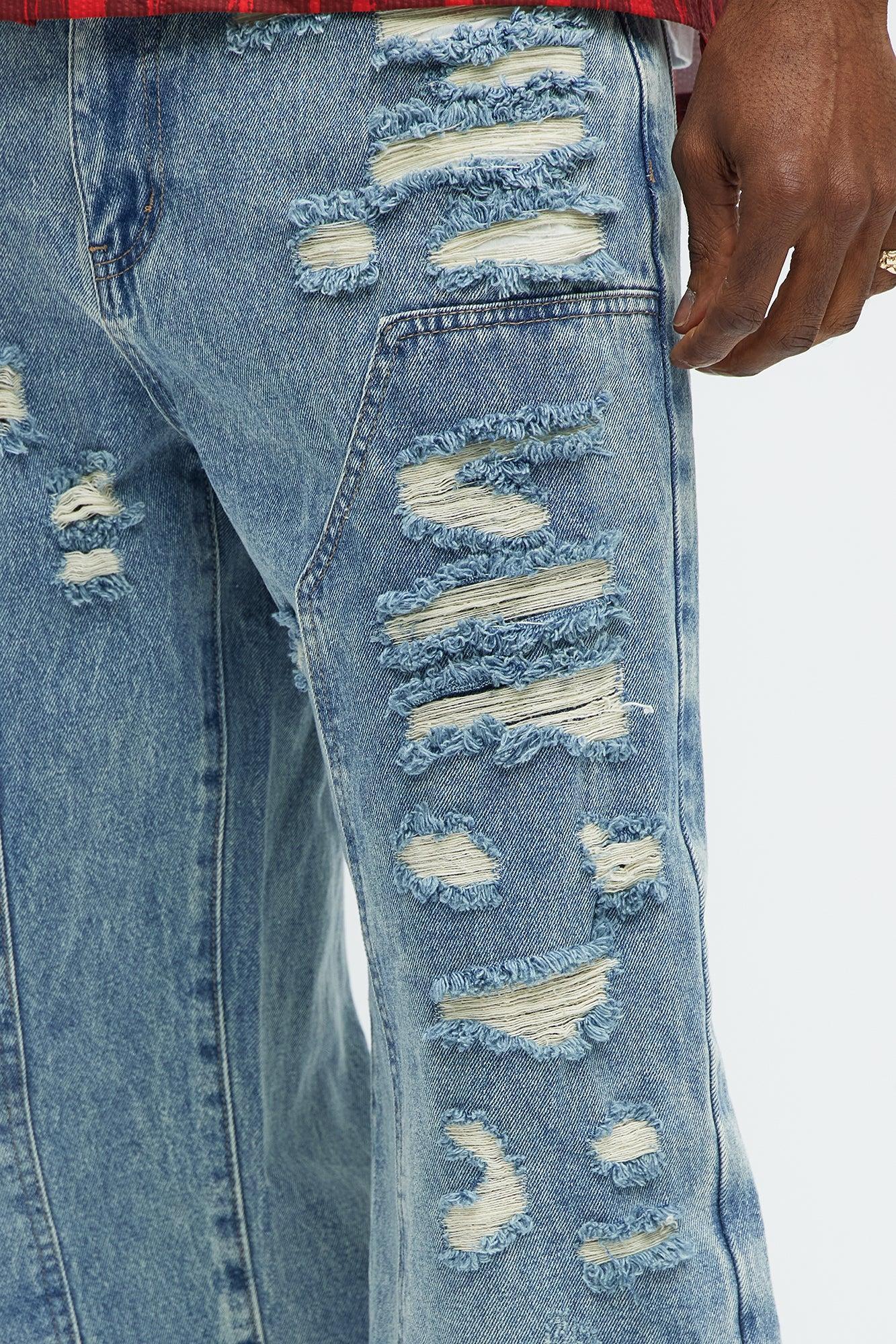 Be About It Distressed Carpenter Baggy Jeans - Light Wash Product Image
