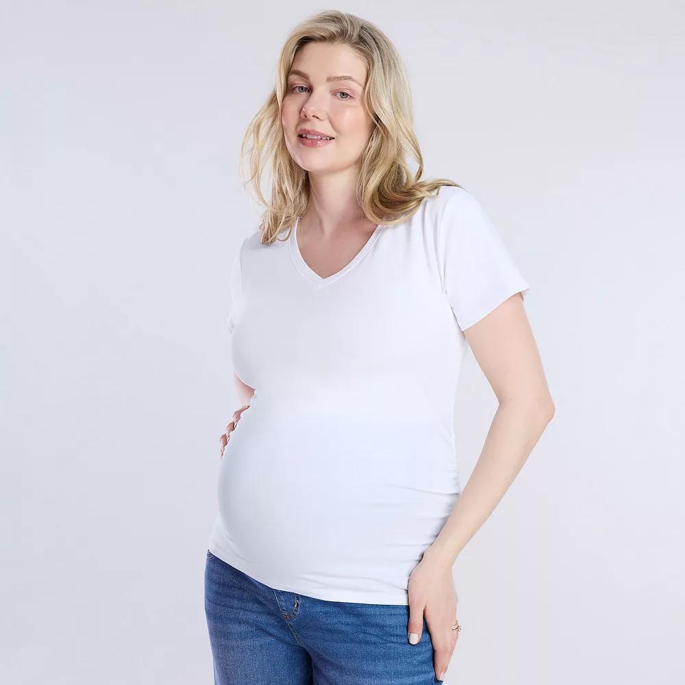 Maternity Motherhood® Side Ruched V-Neck Tee, Women's, Size: XL-Mat, White Product Image