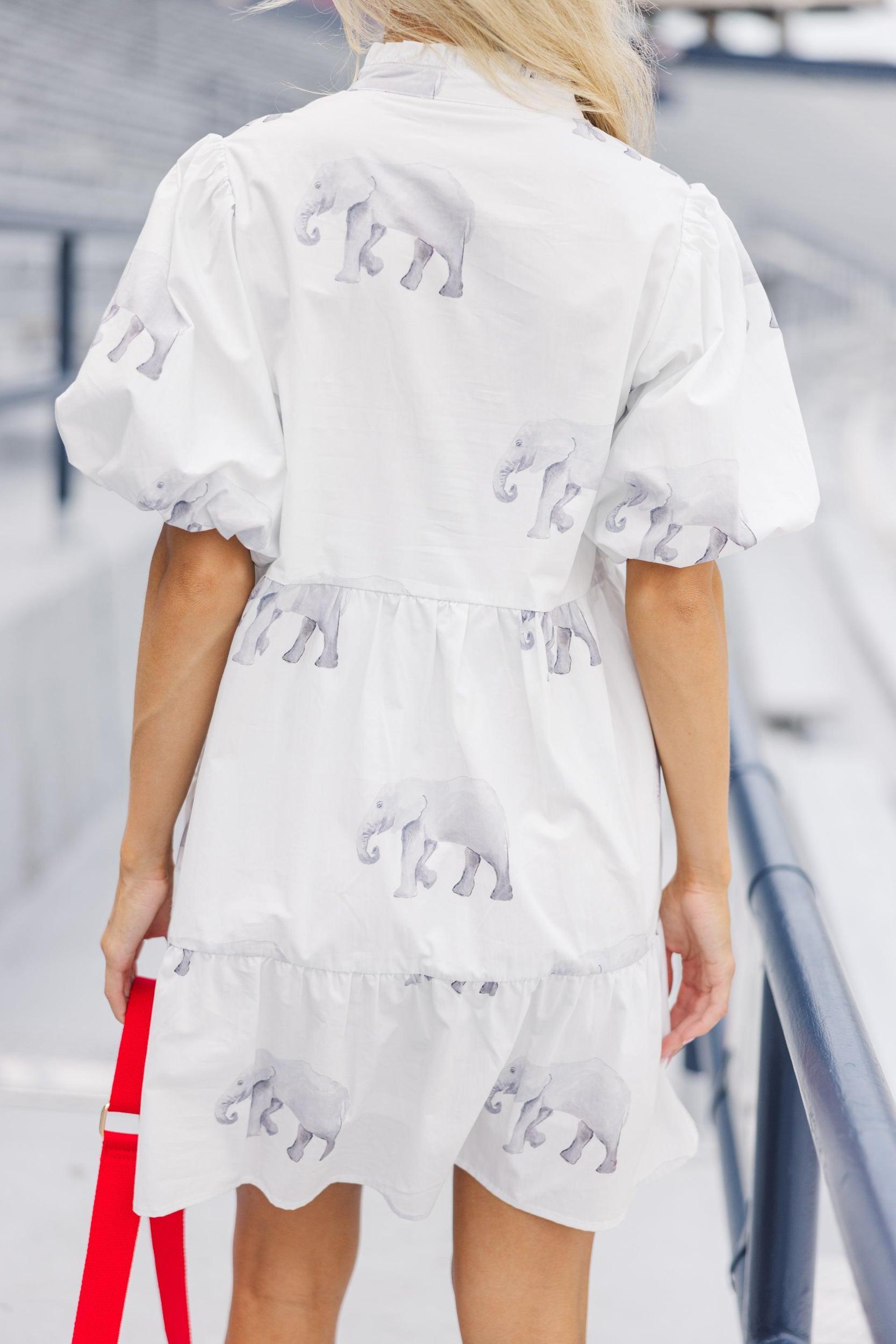 Somewhere Out There Cream Elephant Babydoll Dress Female Product Image