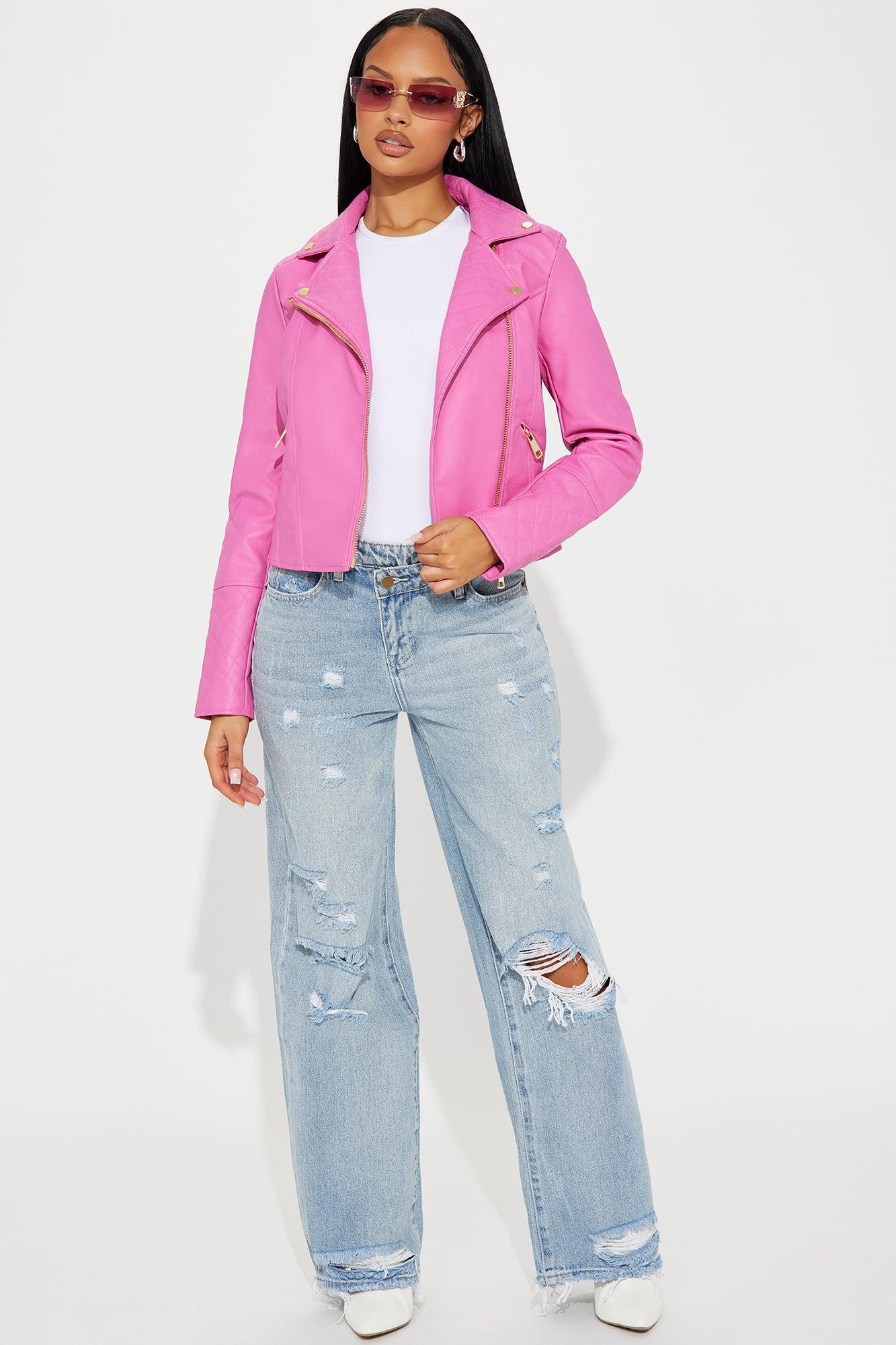 Out For A Ride Vegan Leather Moto Jacket - Pink/Pink Product Image
