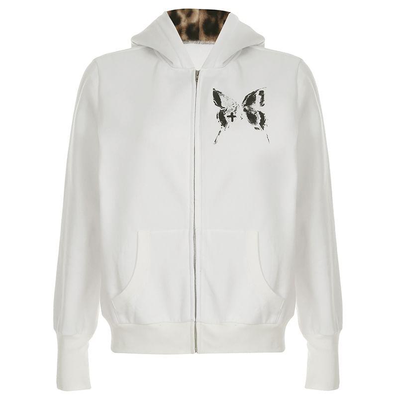 Butterfly Print Zip-Up Hoodie Product Image