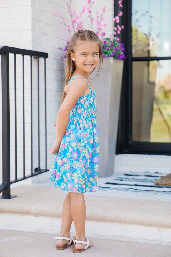Kid's Sunny Skies Blue Floral Mini Dress SALE Product Image