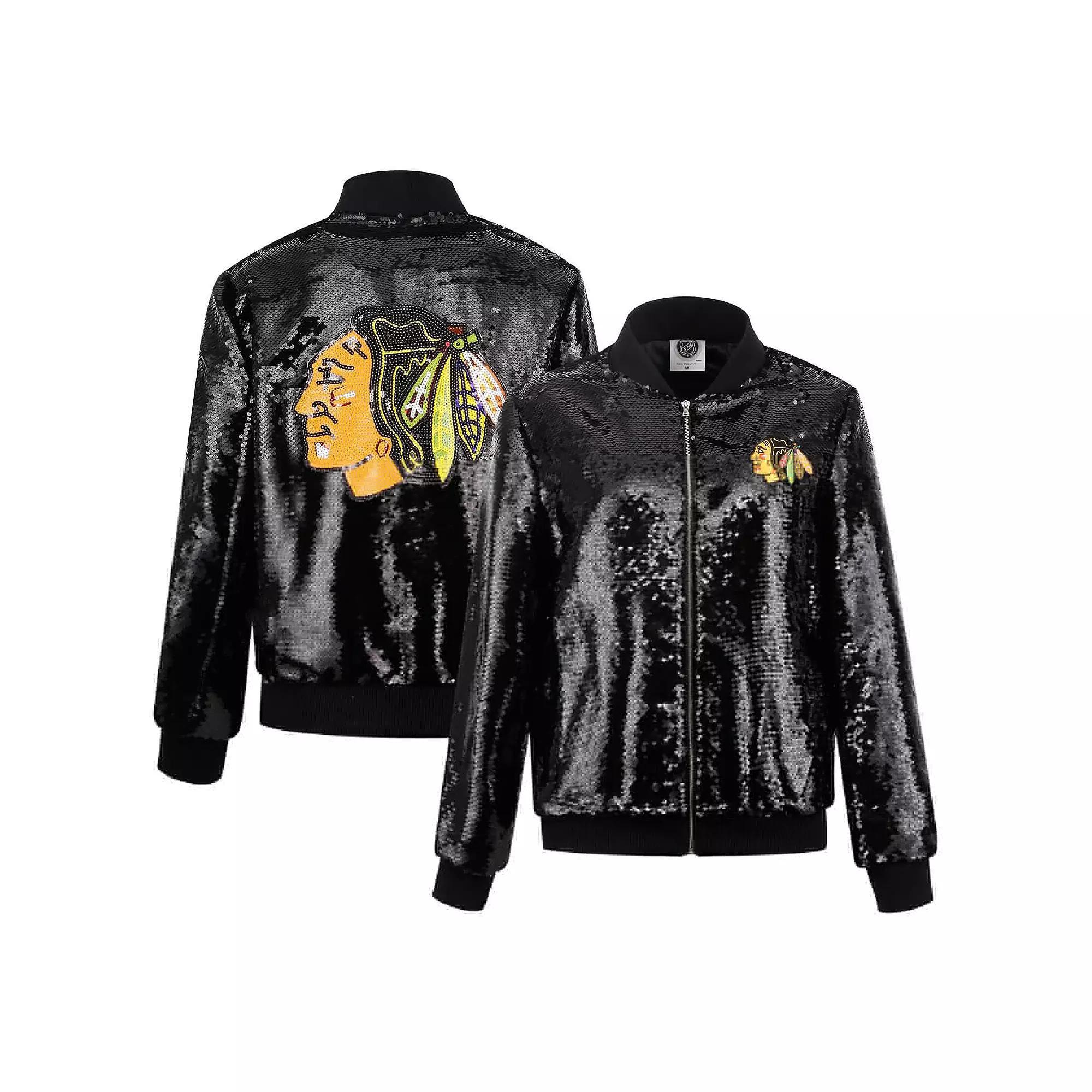 Women's Cuce Black Chicago Blackhawks Sequin Full-Zip Jacket, Size: Small Product Image