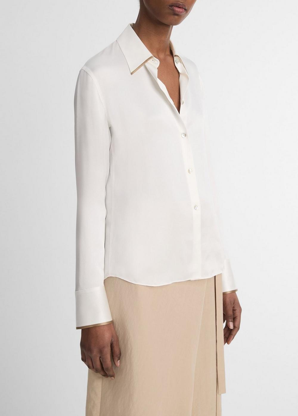 Womens Silk Tipped Slim Long-Sleeve Blouse, Graphite/rye, Size M Vince Product Image