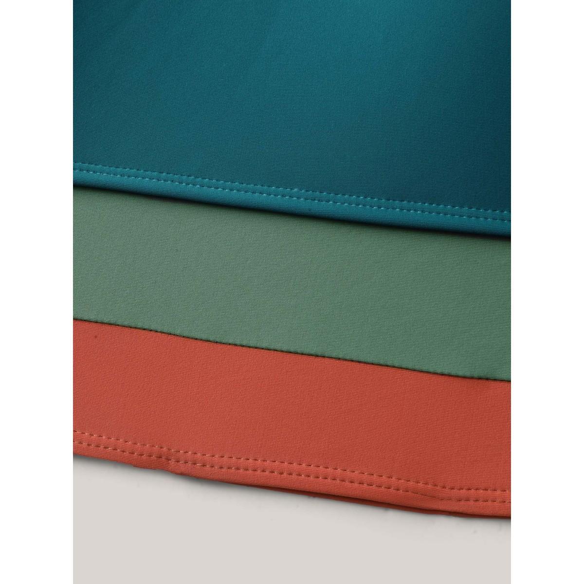 Plus Size Colorful Hem Scoop Neck Swim Top Women's Swimwear Cyan Beach Contrast High stretch Skinny U-neck Curve Swim Tops BloomChic 28/5X Product Image