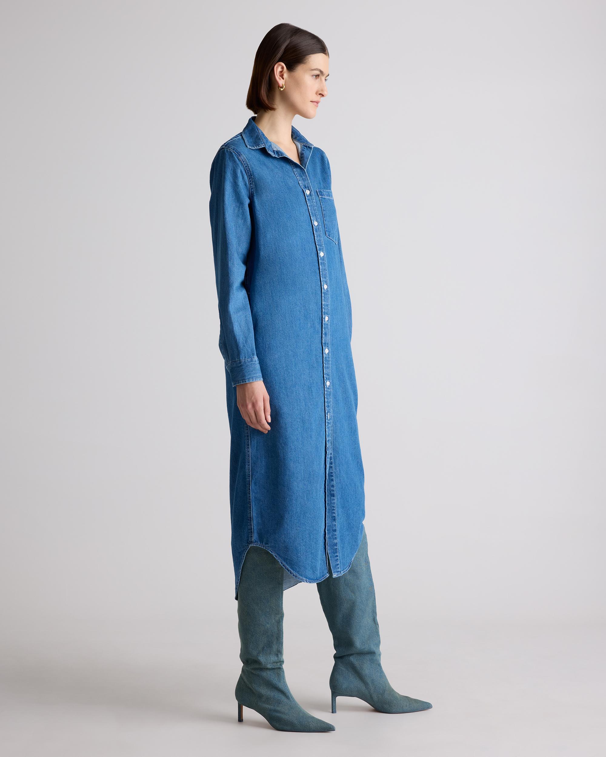 Quince | Women's Distressed Denim Maxi Shirt Dress Cotton Product Image