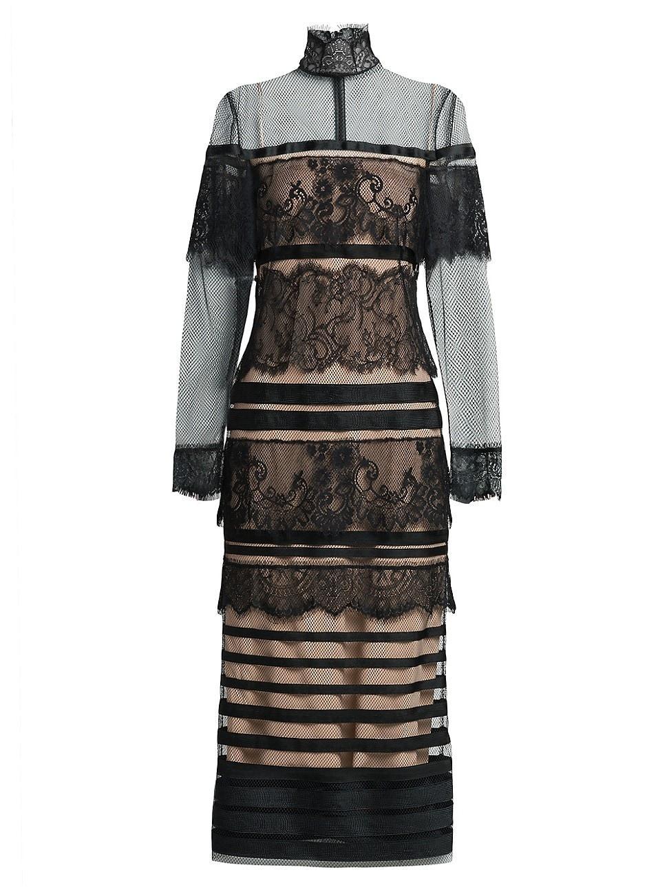 Womens Sheer Net & Lace Midi-Dress Product Image