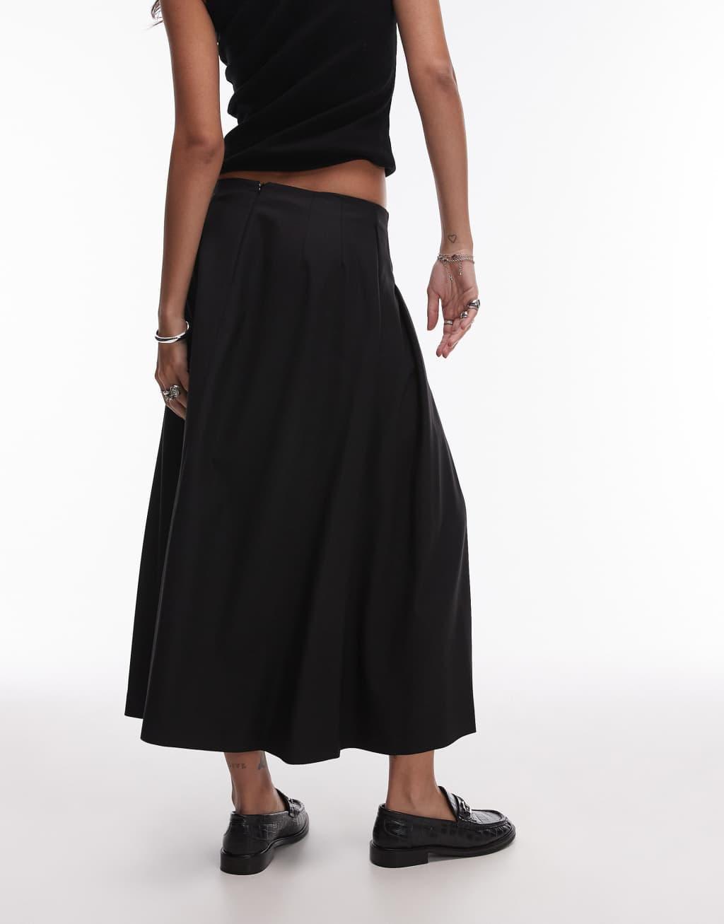 Mango midi pleat front skirt in black Product Image