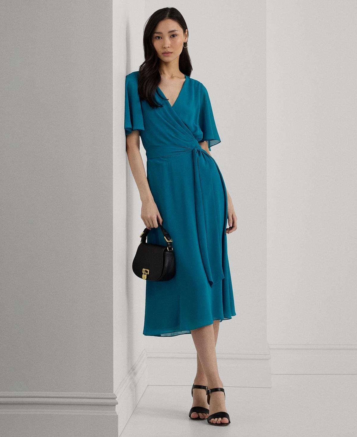 Lauren Ralph Lauren Belted Georgette Dress Opal) Women's Dress Product Image