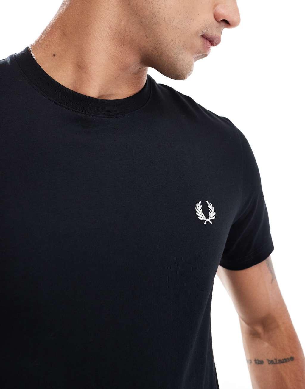 Fred Perry t-shirt in black with vertical logo back print Product Image