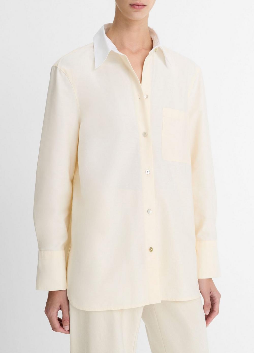 Contrast-Collar Cotton Oxford Shirt Product Image