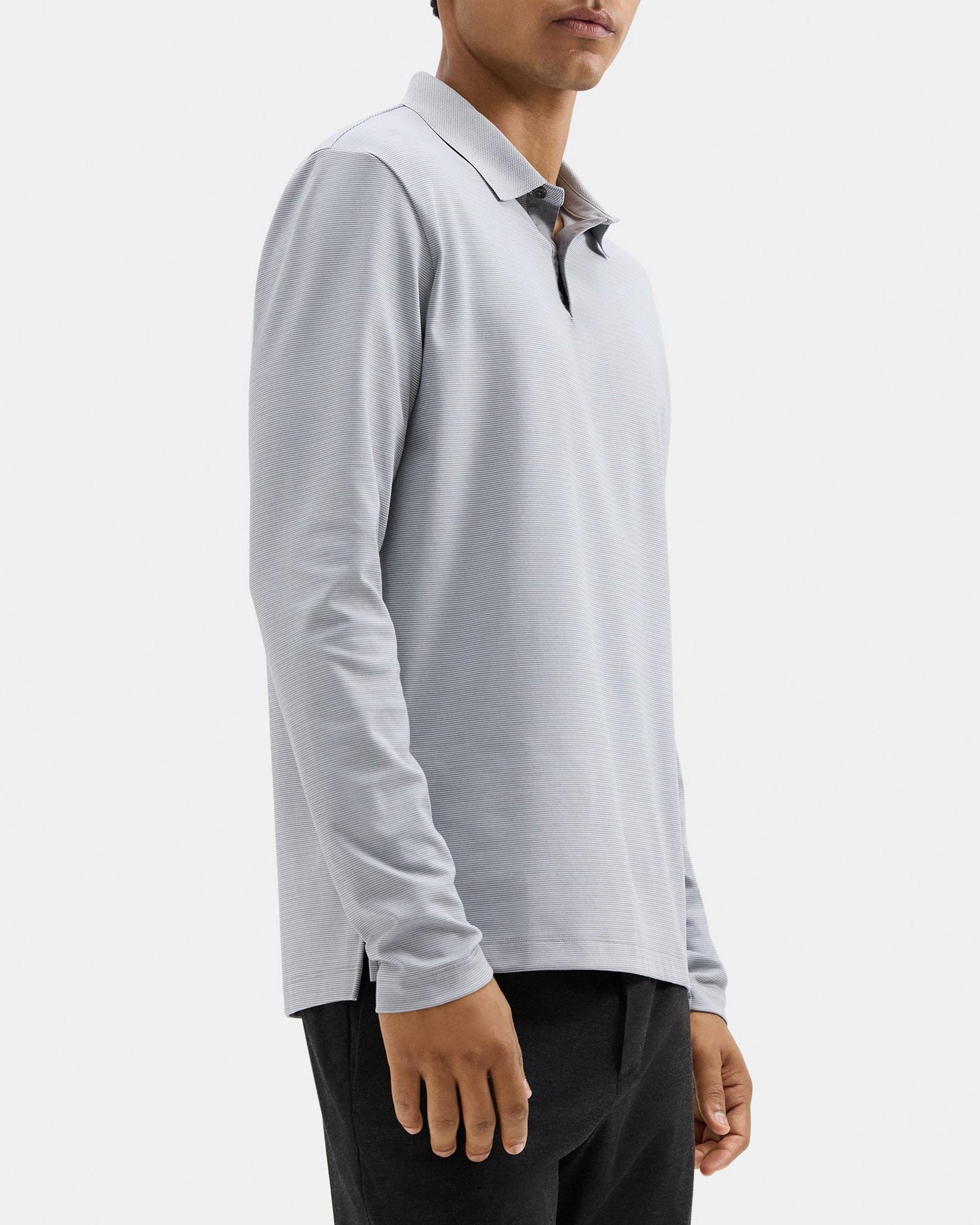 Standard Long-Sleeve Polo in Cotton-Blend Knit Product Image