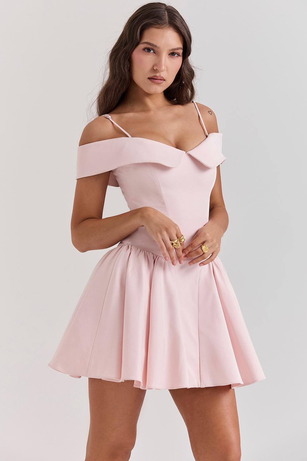 Elida  ballerina pink off shoulder mini dress Product Image