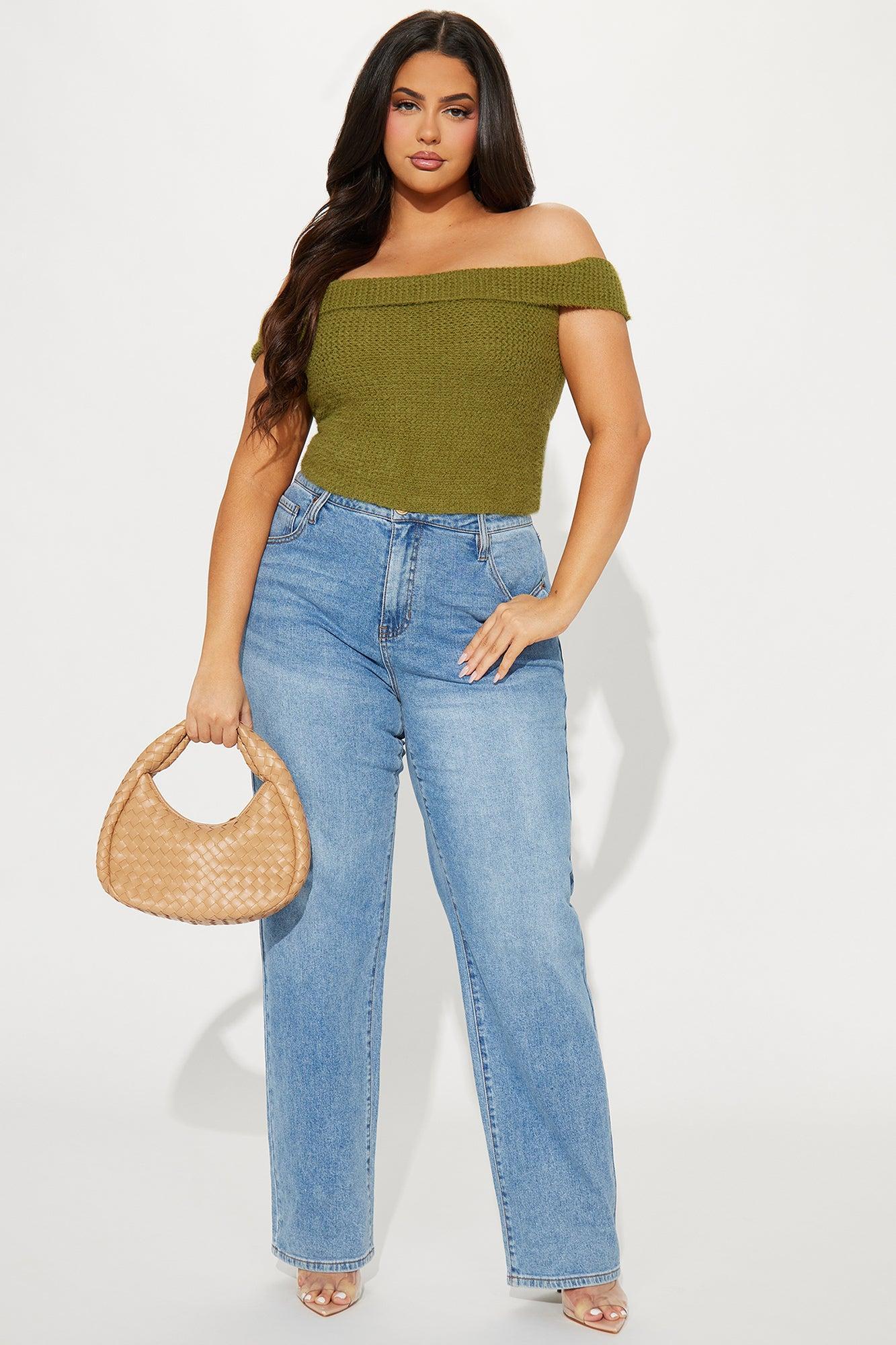 In Too Deep Off Shoulder Sweater Top - Olive Product Image