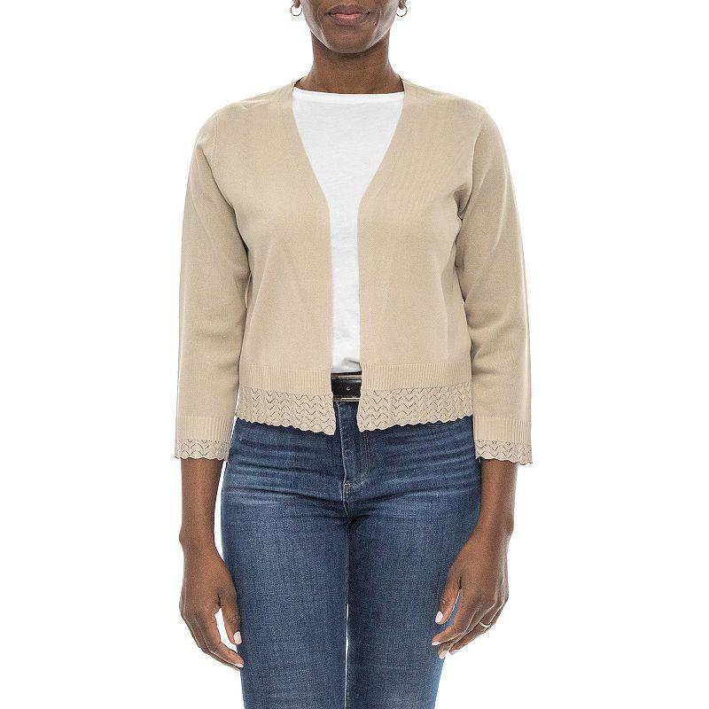 Women's Nina Leonard Pointelle-Trim Bolero, Size: Small, White Product Image