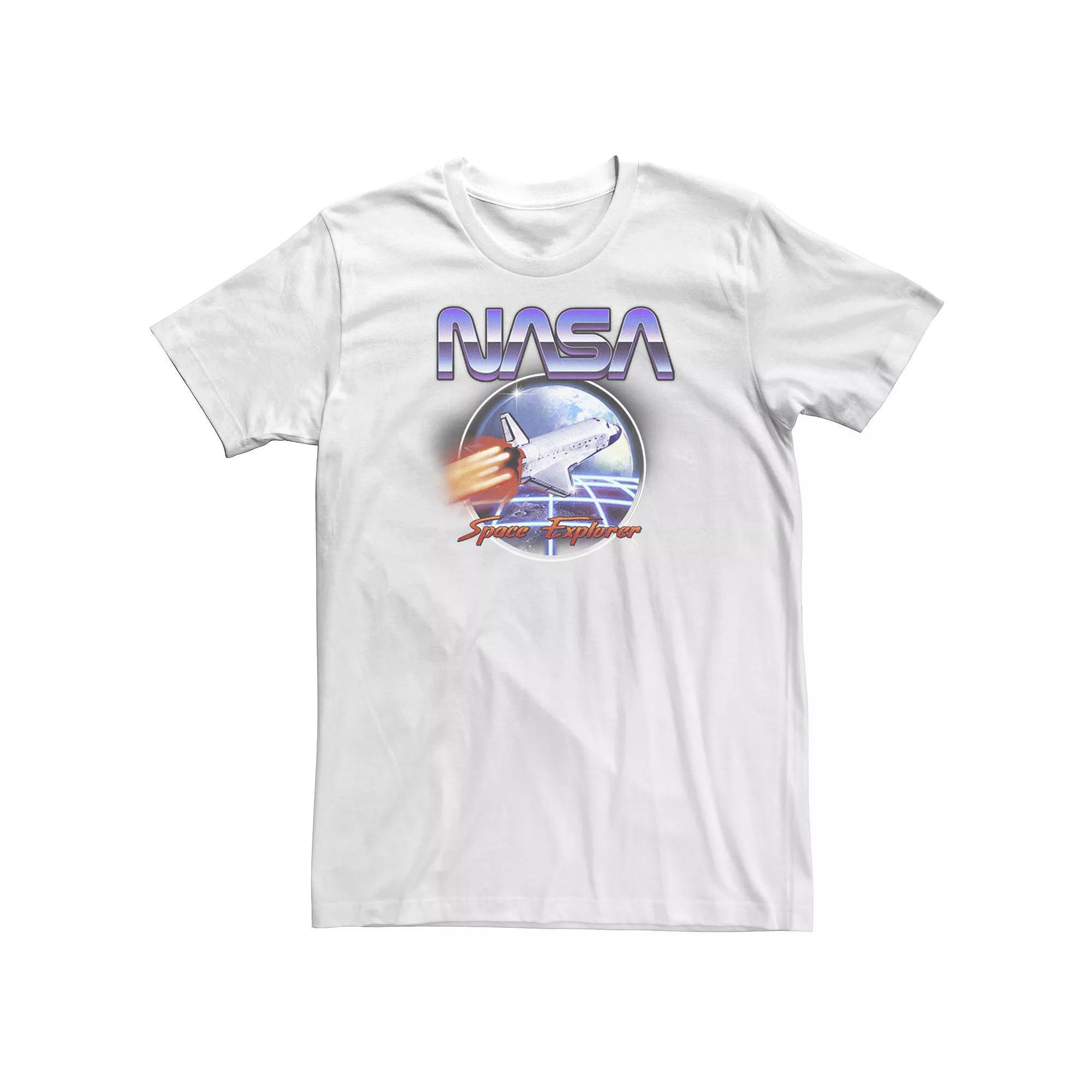 Big & Tall NASA Space Explorer 80's Neon Chrome Retro Vintage Tee, Men's, Size: 4XLT, White Product Image