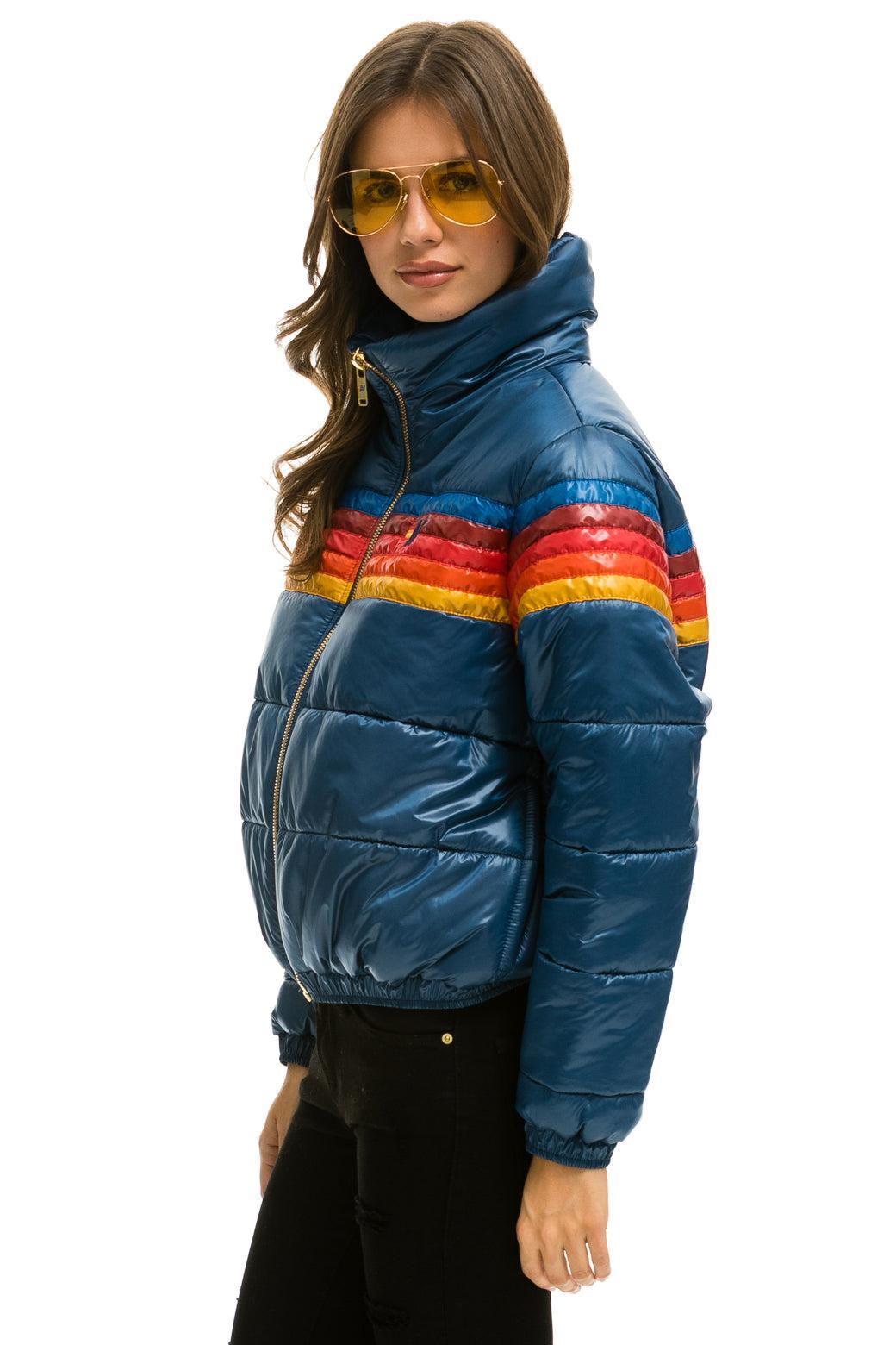 5 STRIPE LUXE APRES PUFFER JACKET - GLOSSY DARK BLUE Female Product Image