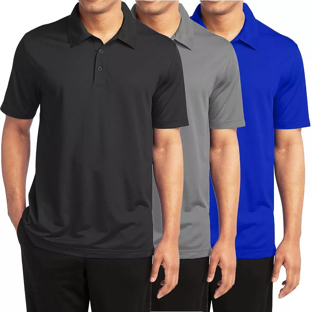 Men's Galaxy By Harvic 3-Pack Moisture-Wicking Polos, Size: Large, Black Gray Royal Product Image