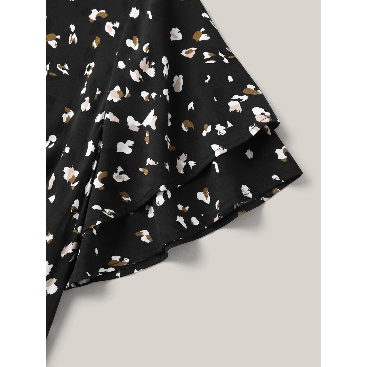 Plus Size Black Leopard Dot Print Layered Sleeve Blouse Women Short sleeve Round Neck Work Blouses BloomChic 18-20/2X Product Image