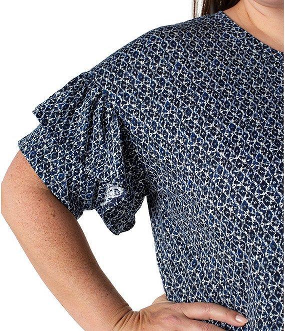 Liverpool Los Angeles Plus Size Knit Mini Batik Print Crew Neck Short Sleeve Top Product Image