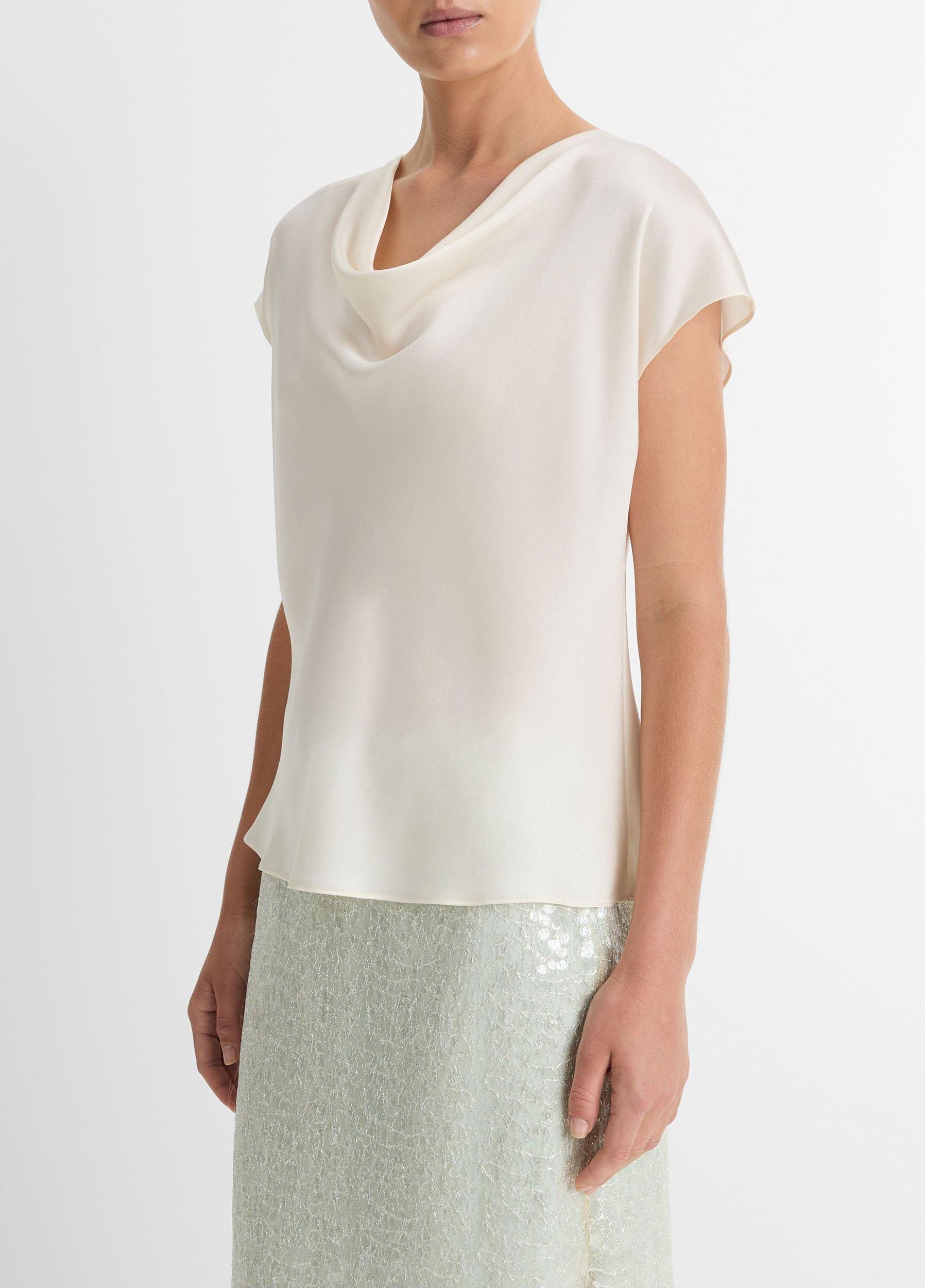 Womens Silk Cowl-Neck Blouse, Off White, Size XL Vince Product Image