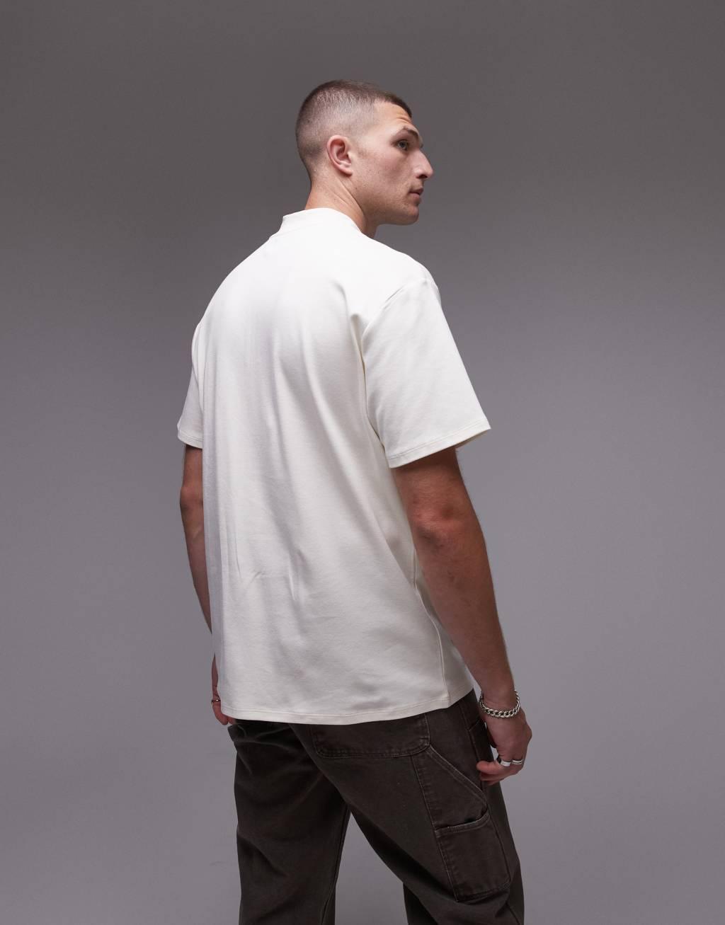 Topman oversized fit polo shirt with zip detail in ecru Product Image